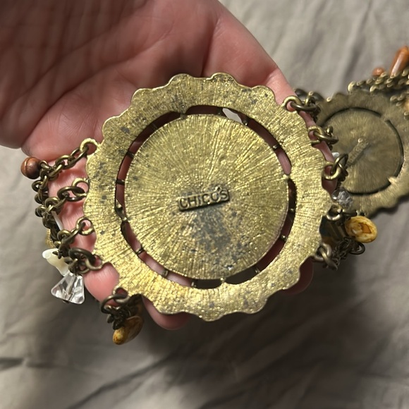 Chicos Vintage Gold metal chain belt medallion beaded Western Boho - Picture 4 of 5